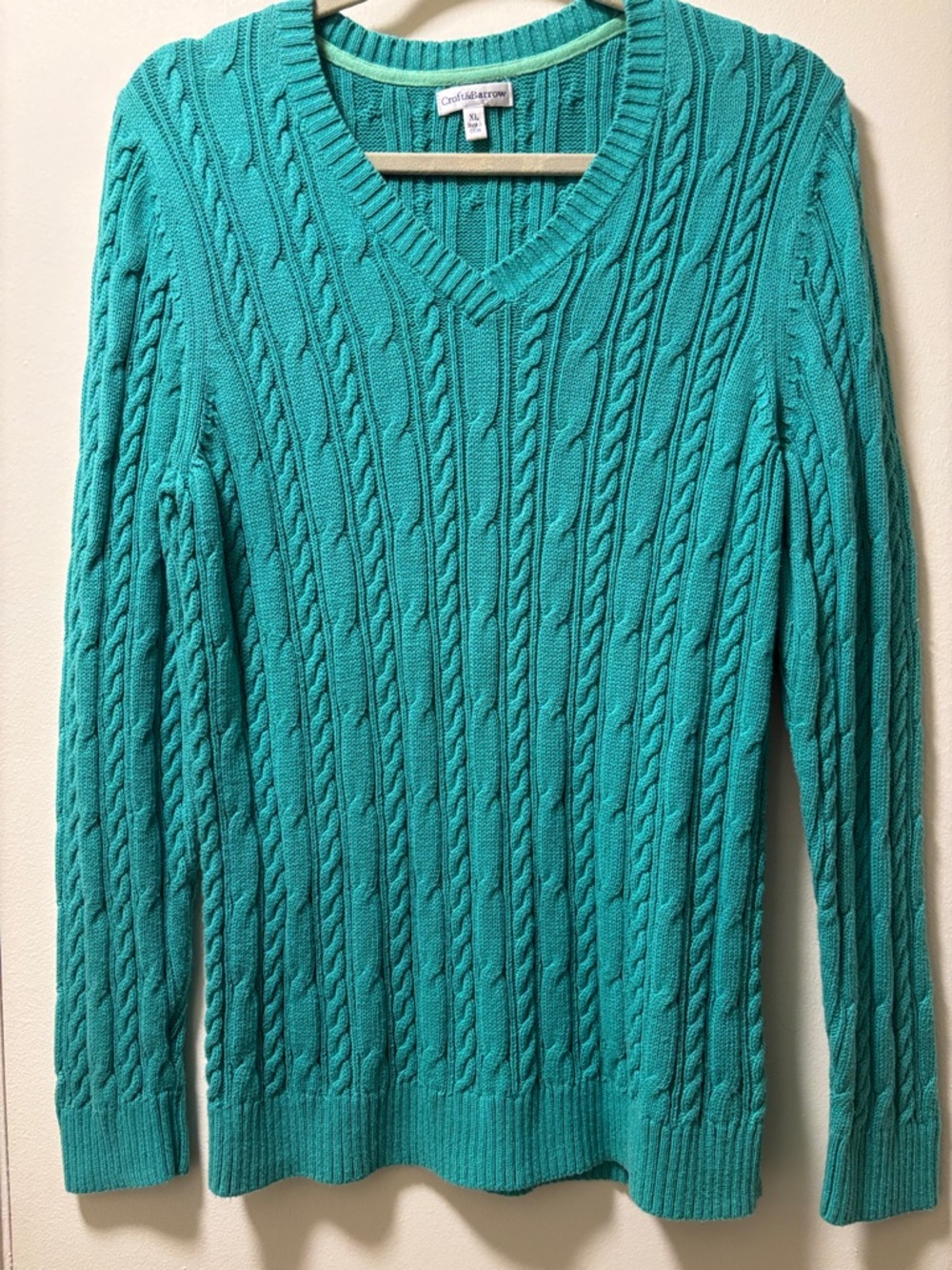 croft & barrow Teal Cable-Knit V-Neck Sweater
